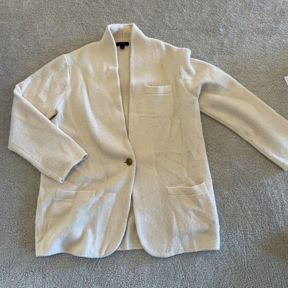 J.Crew Cocoon Sweater Blazer Women's Size Large Ivory Wool Alpaca Blend